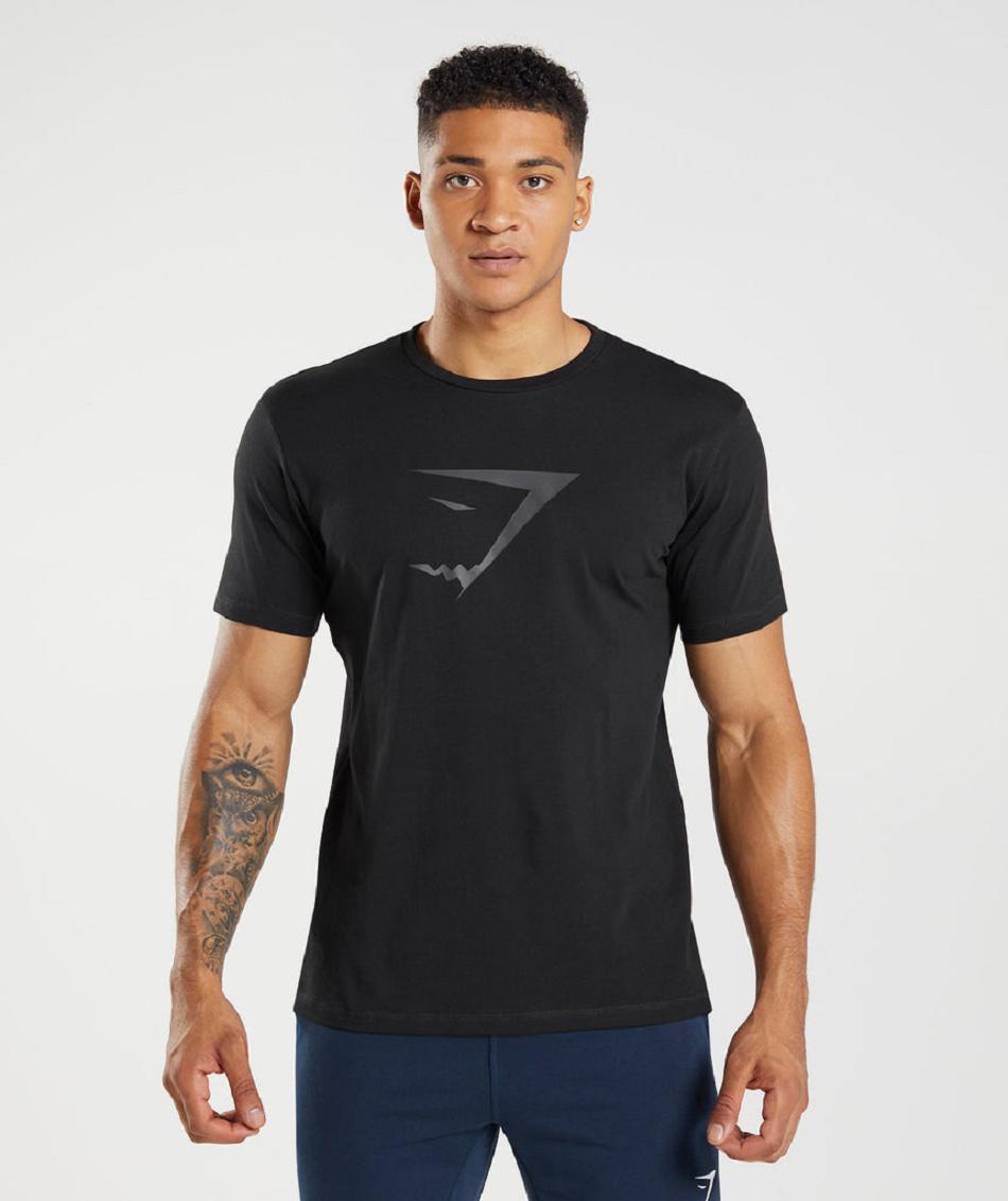 T Shirts Męskie Gymshark Sharkhead Infill Czarne | PL 3806BEX